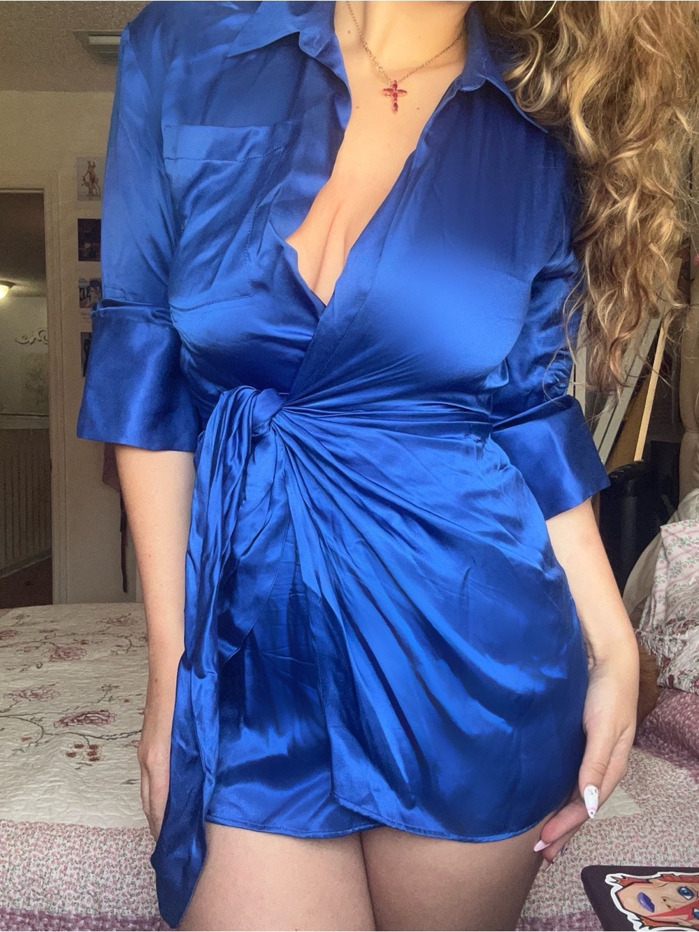 Zara Royal Blue Satin Wrap Dress